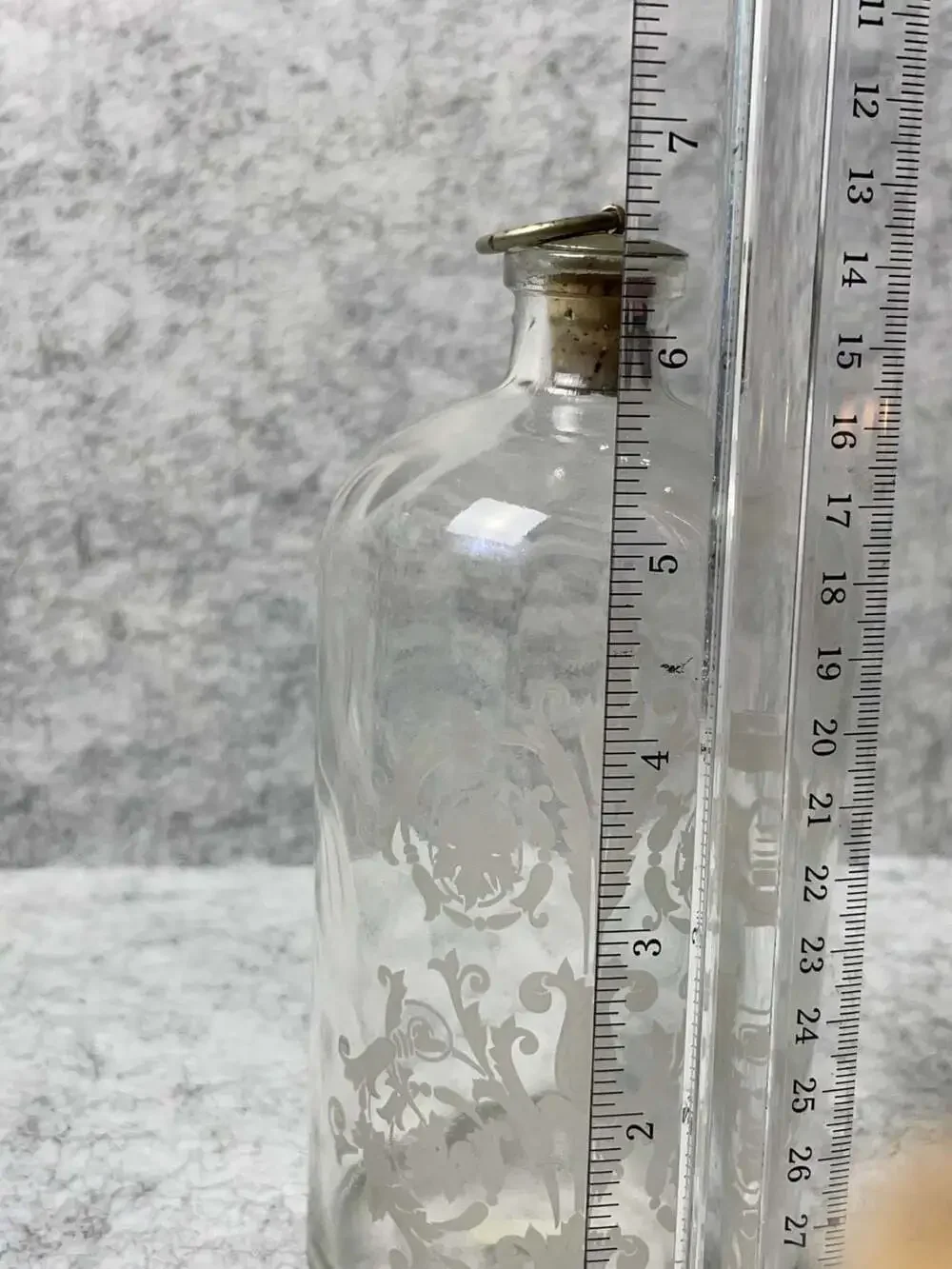 Vintage Frosted Ornate Glass Apothecary Bottle Made in Portugal